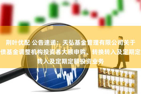荆叶优配 公告速递：天弘基金管理有限公司关于天弘安利短债基金调整机构投资者大额申购、转换转入及定期定额投资业务